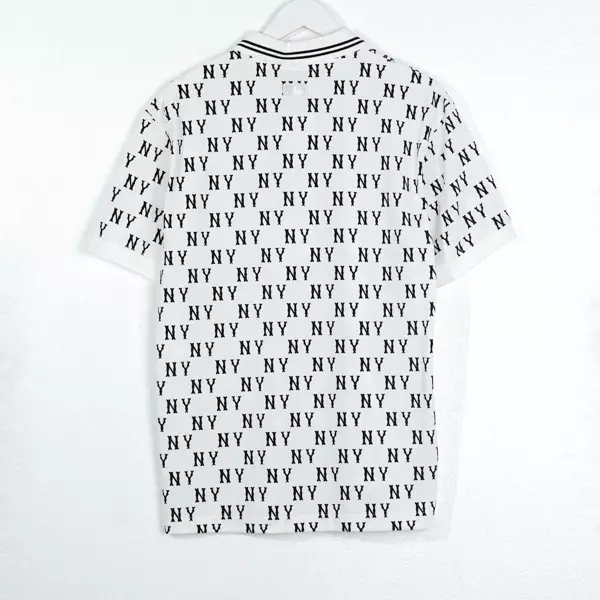 Polo MLB NY MONOGRAM TIPPED COLLAR BLACK WHITE POLO 100% ORIGINAL