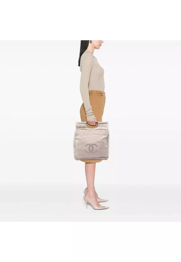 Pre-Loved Chanel Cc Canvas Tortoise Handle Tote