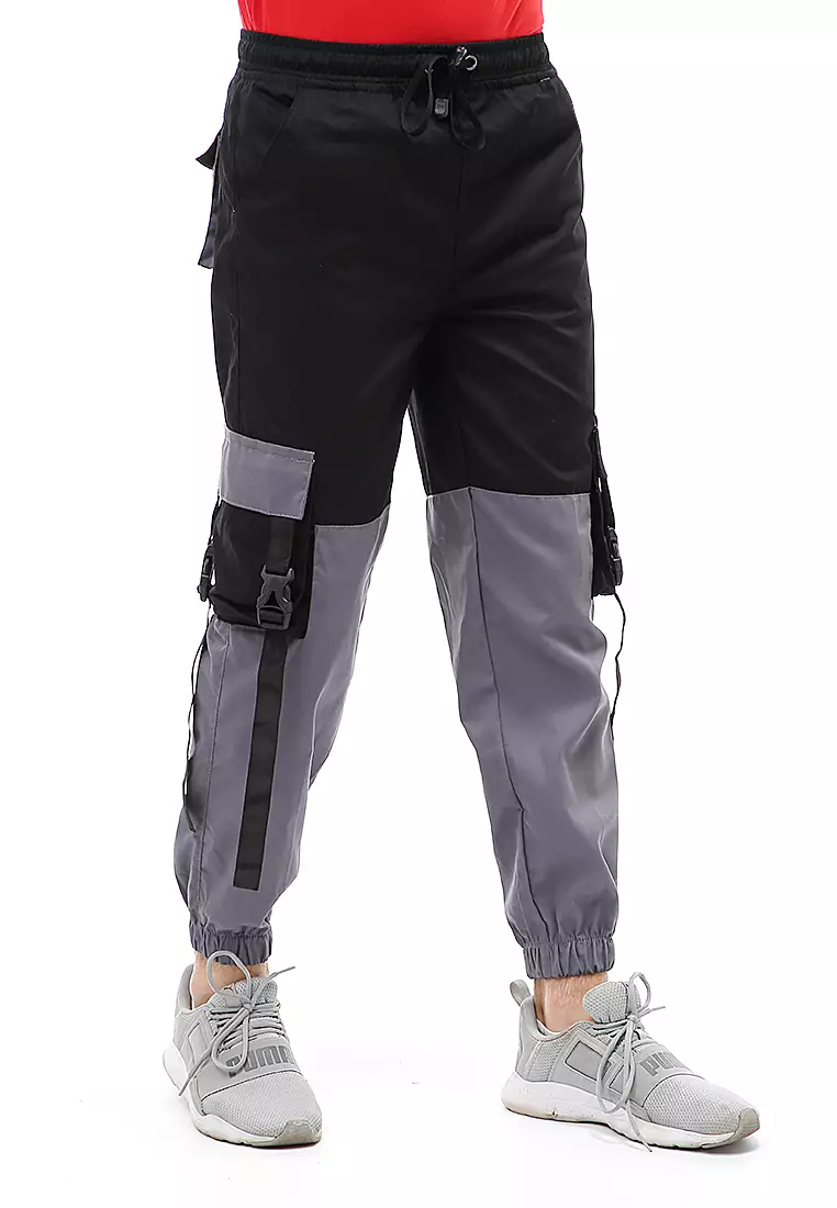 Locko Long Pants Celana Jogger Pria Kombinasi Material Cotton Twill ORIGINAL - Black Gray