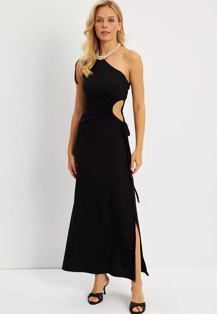 One Shoulder Slit Maxi Dress
