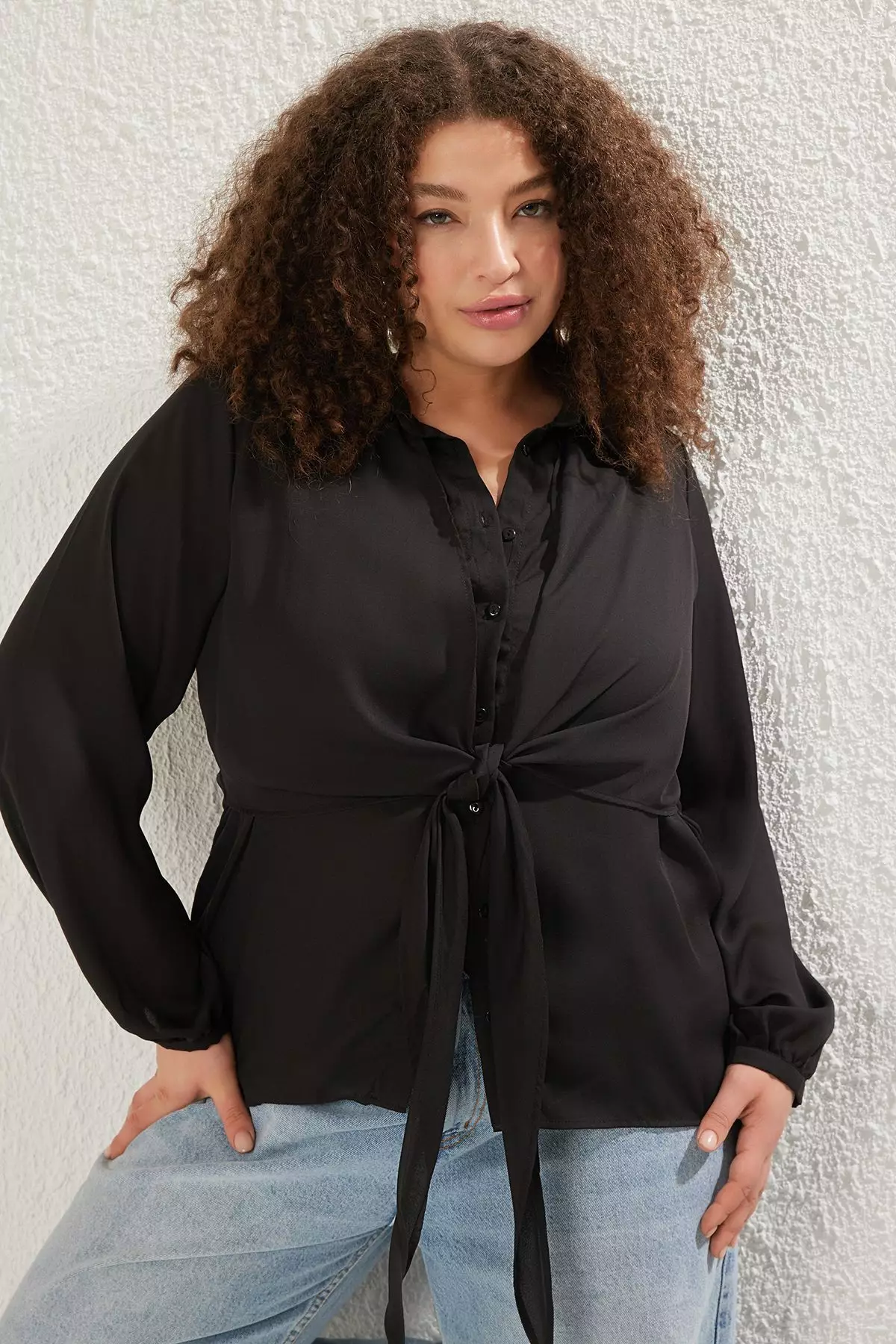 Plus Size Waist Tie Detailed Shirt
