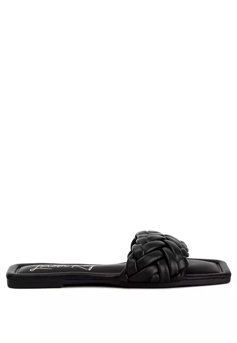 Discount on London Rag  shoes - SKU: Black Braided Strap Flat Slip-Ons