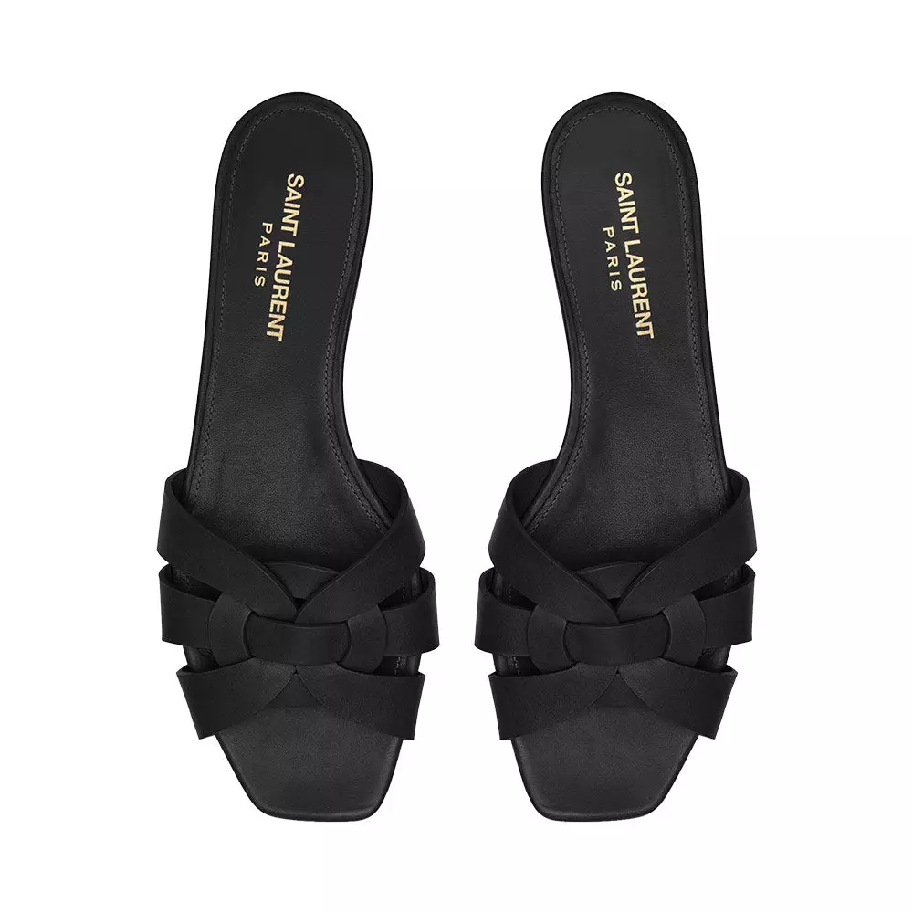 Tribute Smooth Leather Flat Mules Black