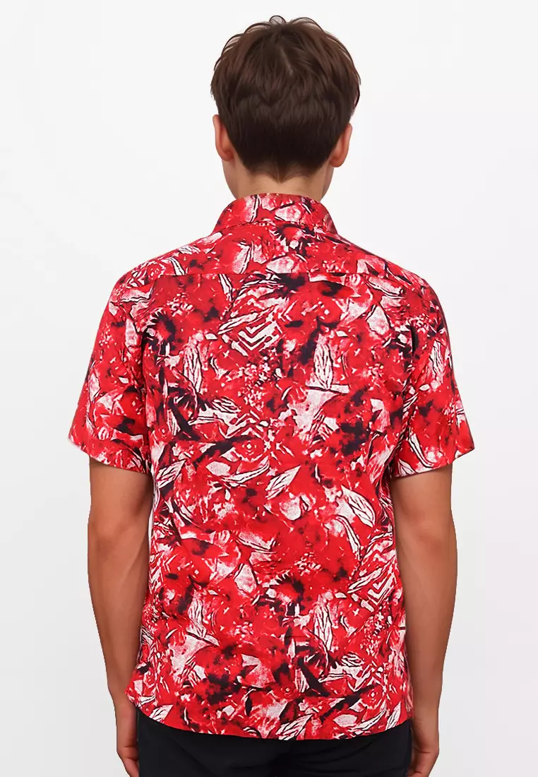 Crocodile DYNO 2018 Red - Men Shirt Kemeja Lengan Pendek - Relax Fit - Katun