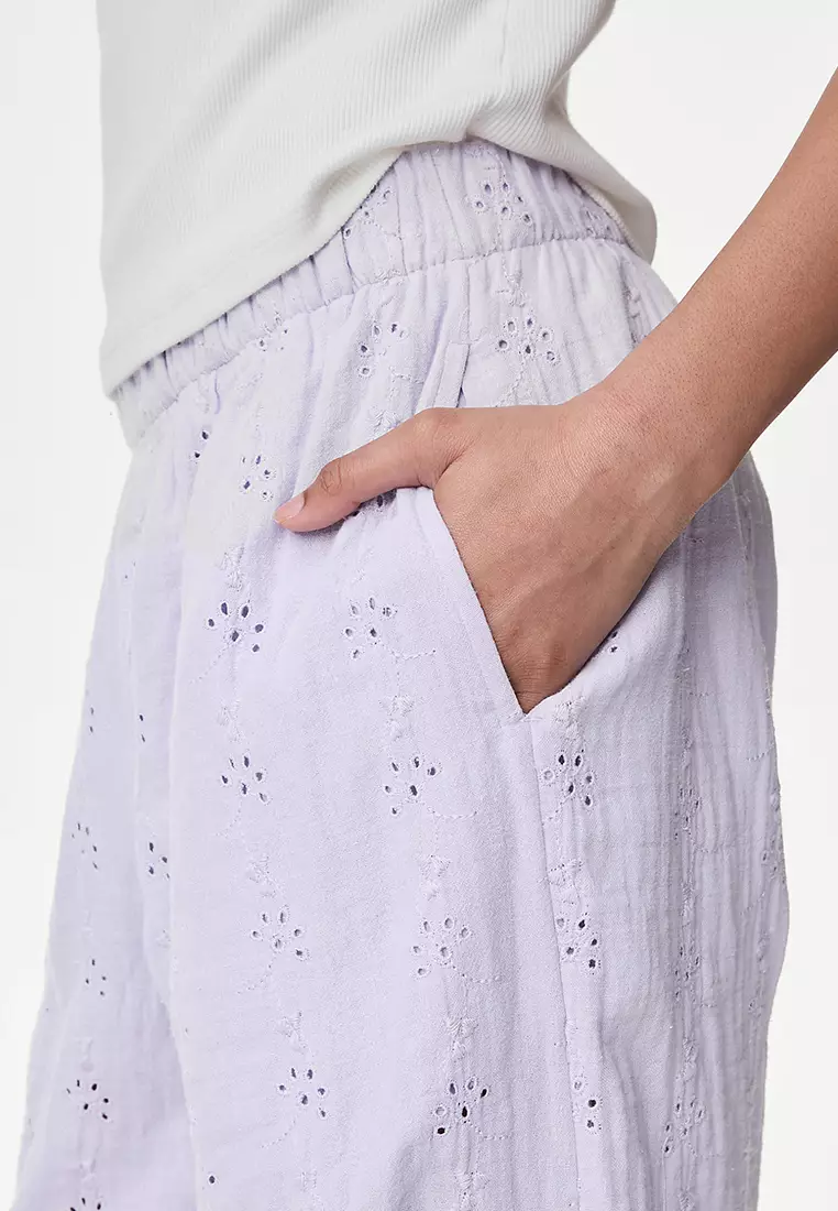 Pure Cotton Broderie Parachute Trousers