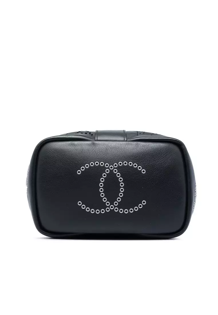 Pre-Loved Chanel Small Perforated Calfskin Logo Eyelet Bucket Bag