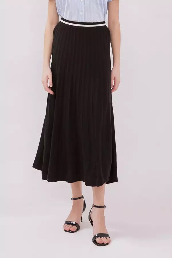 MINIMAL - Kallia - Rok Rajut Midi - Black Colour Black