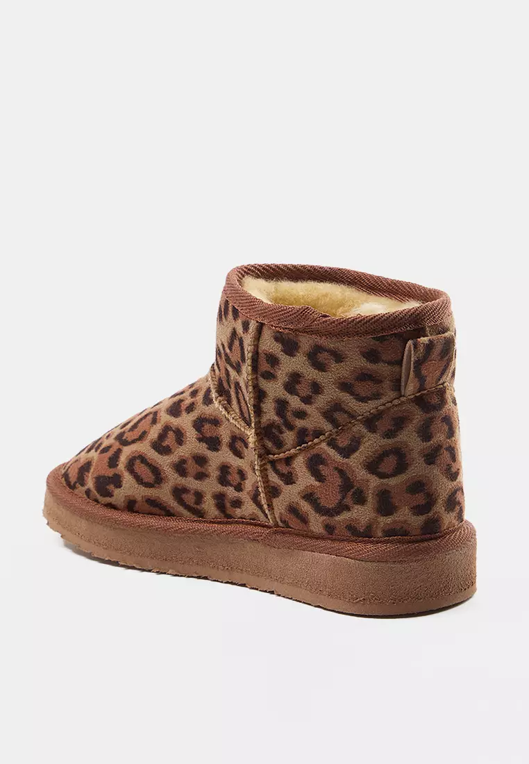Leopard Print Fur Flatform Heeled Round Toe Women's Boots - Takaw25Bo00029