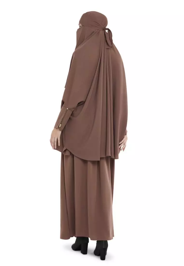 French Khimar Set Rok Wanita Muslimah Shoffa - Coklat