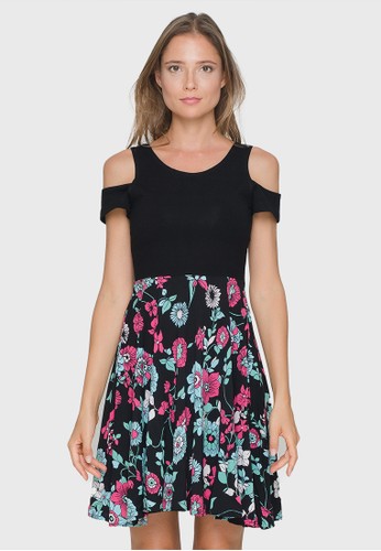 Printed Dress with Black Cotton Stetch Top
