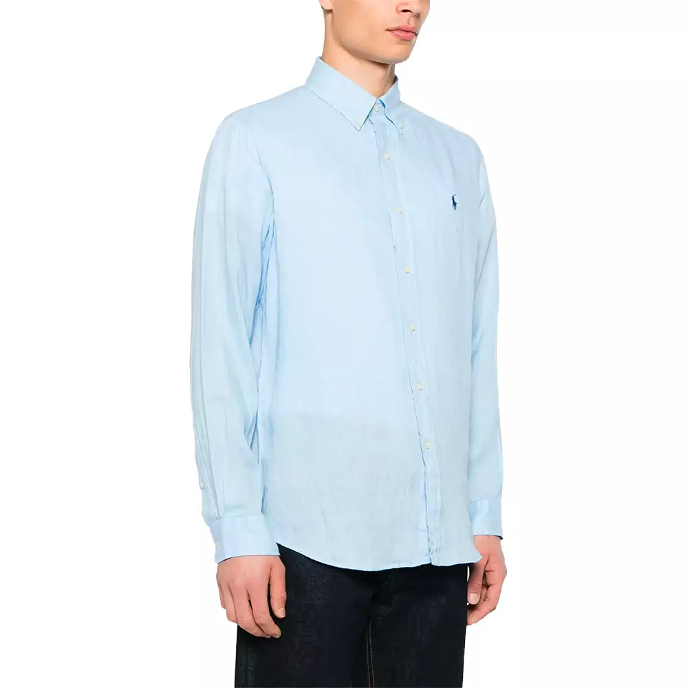 Linen Long Sleeves Shirt Office Blue