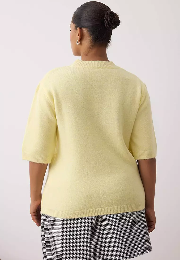 Yellow Bow Embroidered Thin Knitwear Sweater Tbbaw26An00007
