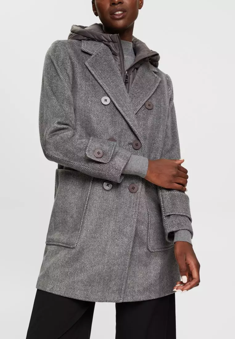 ESPRIT Wool blend coat with detachable hood