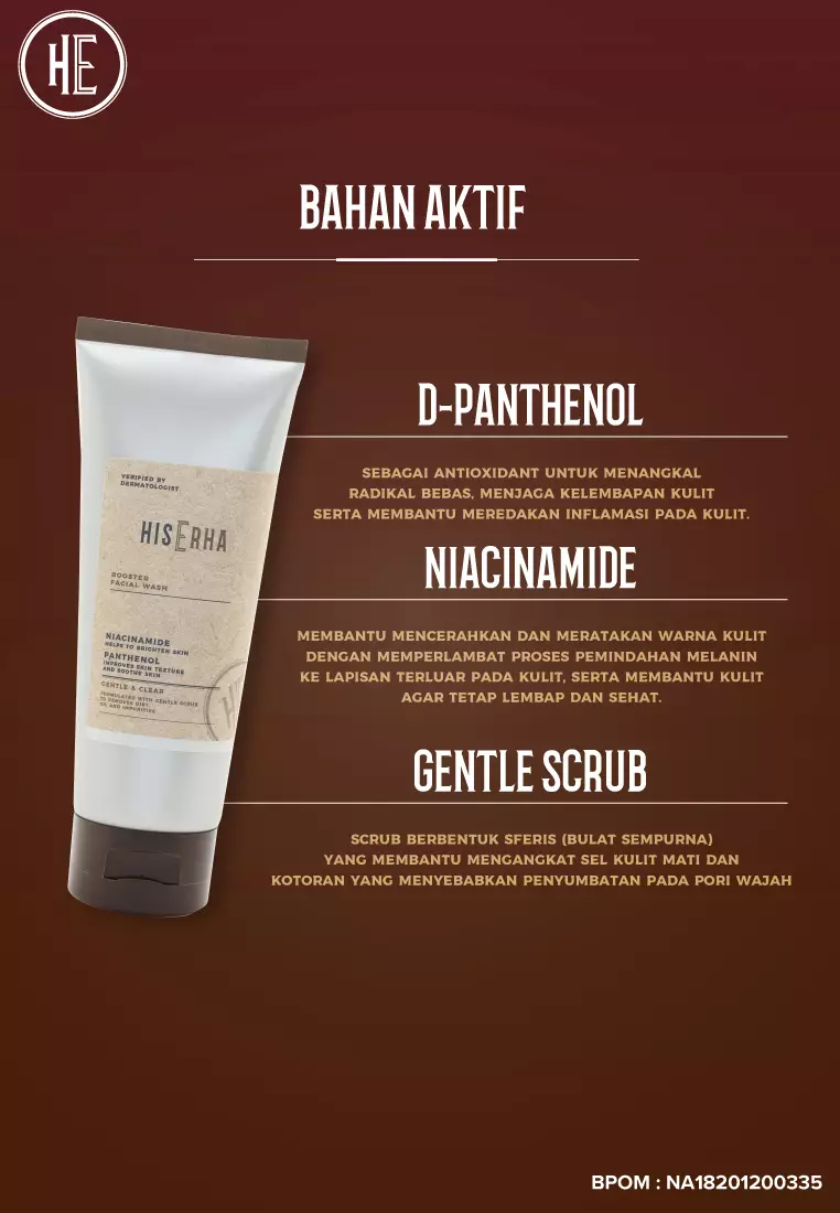 His Erha Booster Facial Wash With Niacinamide & Panthenol 100G - Sabun Muka Pencerah Pria