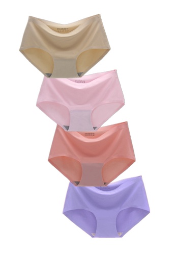 YSoCool pink and orange and multi and beige 4-Pack Seamless Invisible Ice Silk Underwear Panties 1681AUS1F3A923GS_1