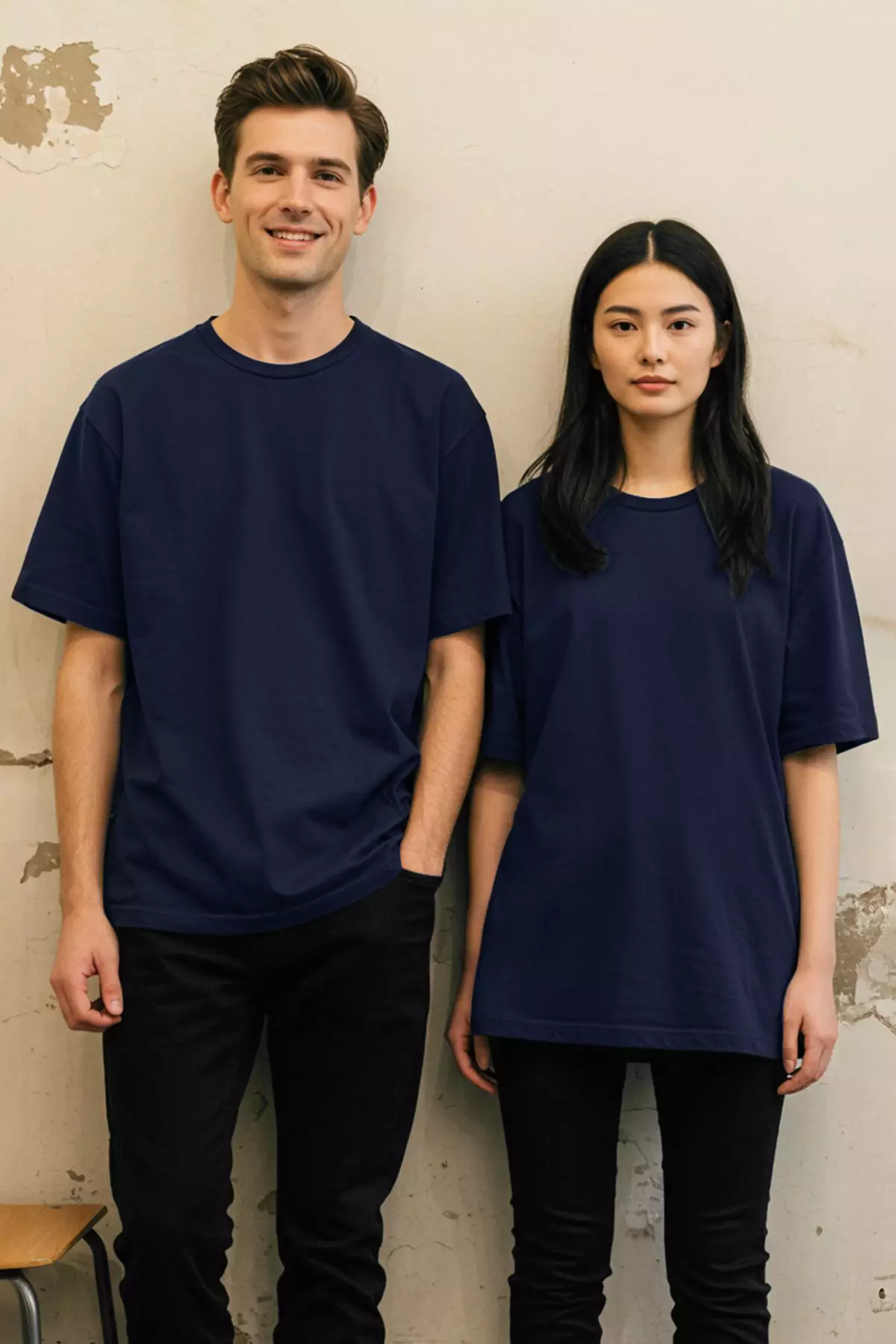 Navy Blue Oversize Crew Neck 100% Cotton T-Shirt - Tmnss22Ts0318