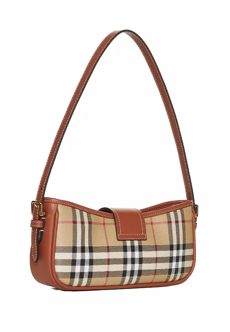 Check Sling Shoulder Bag in Archive Beige/Briar Brown