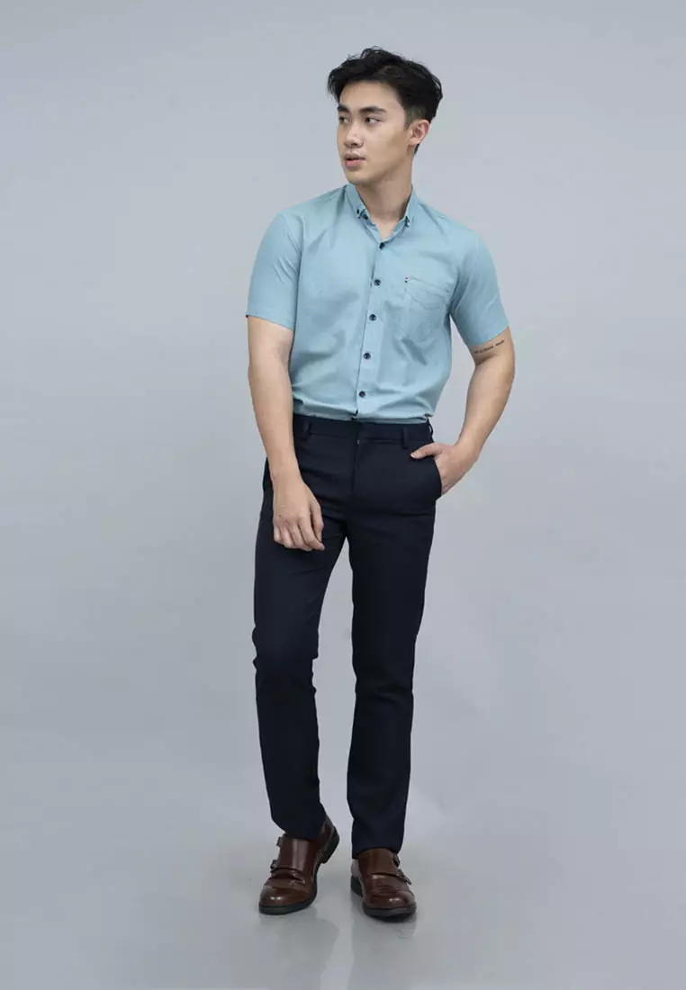 Houseofcuff Kemeja Pria Lengan Pendek Slim Fit Turquoise