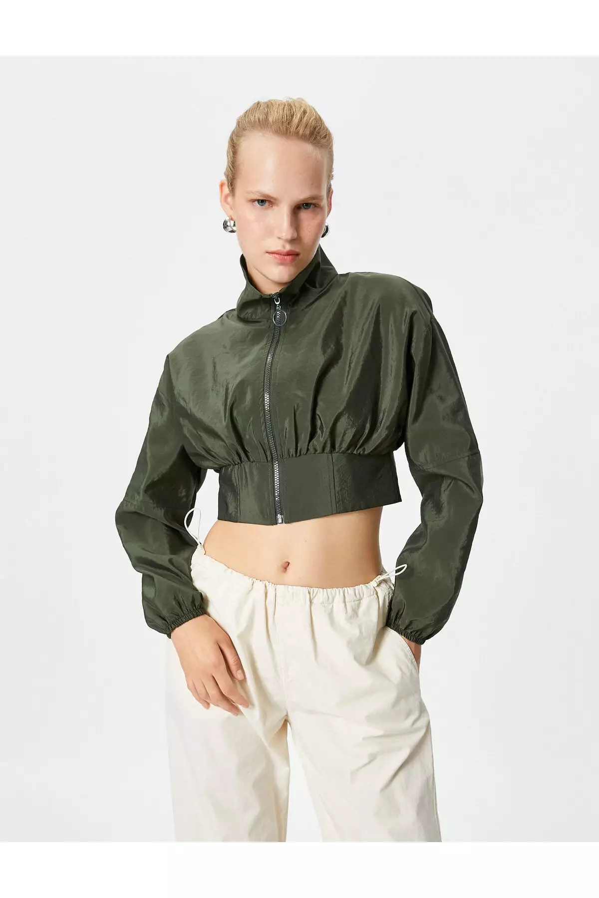 Stand Up Collar Crop Parachute Jacket