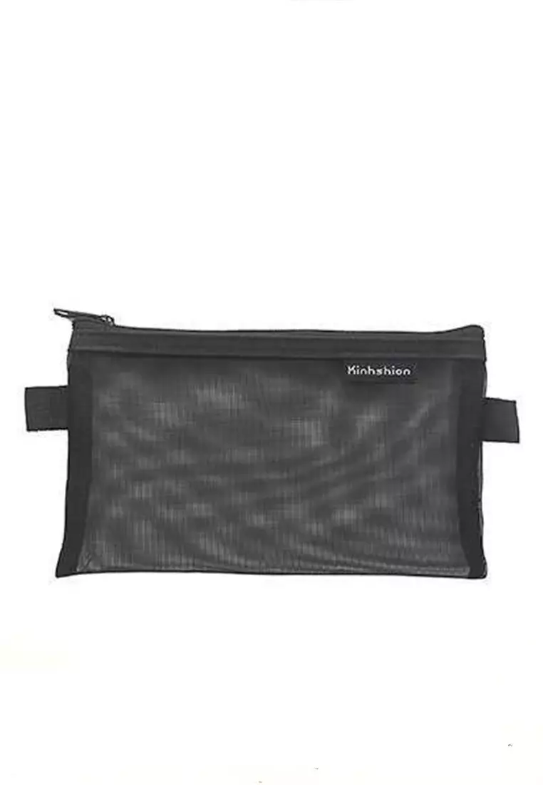 Elmar Tas Make Up Wanita Kosmetik Design Transparent Mesh Flat Multifungsi Material Nylon ORIGINAL - Black