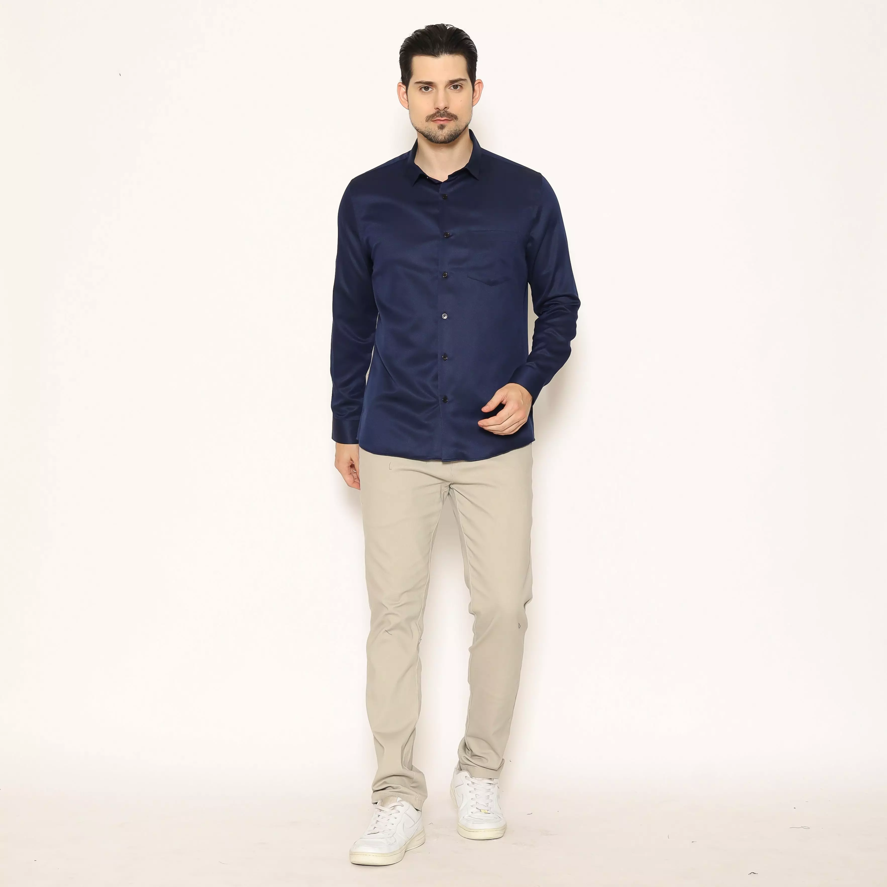 MAGINOT Kemeja Pria Basic Texture Panjang DARK NAVY