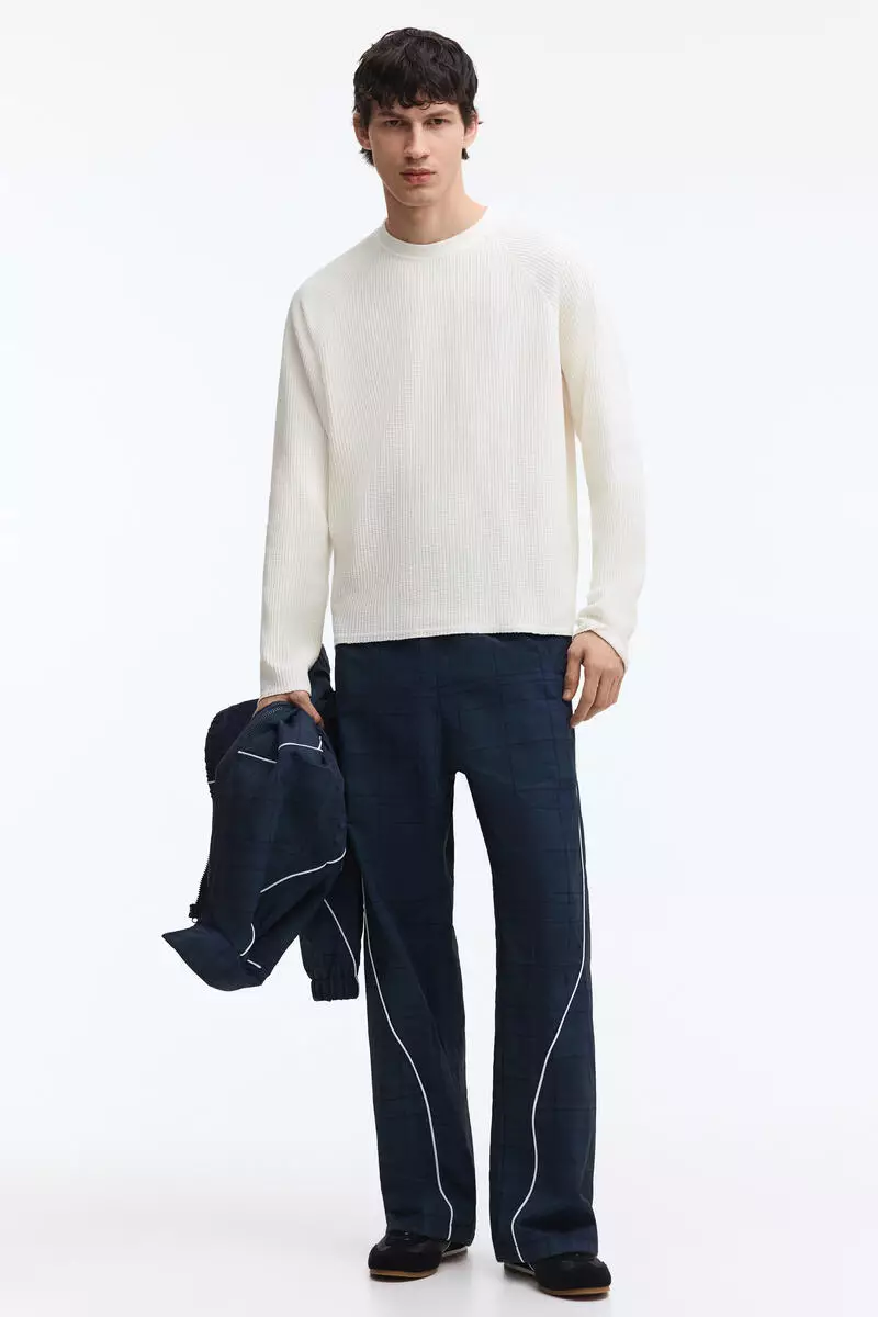 Regular Fit Long-sleeved waffled top