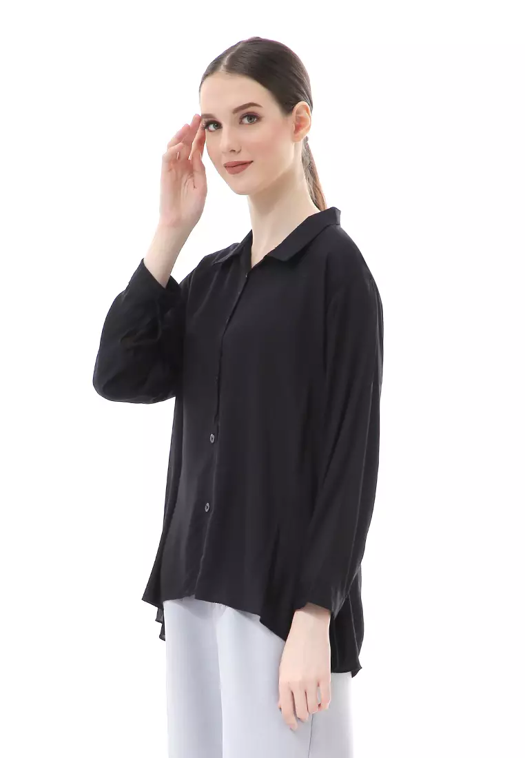 Ayudia Shirt Long Sleeve Atasan Wanita Premium Quality - Hitam