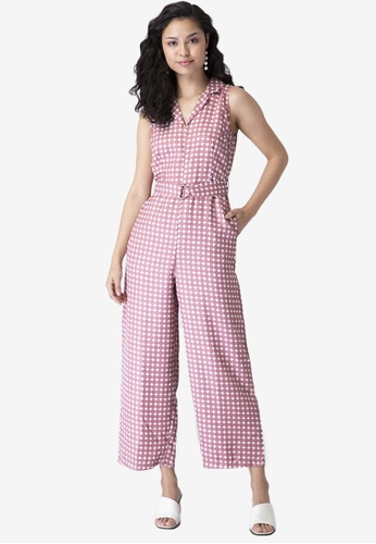 FabAlley pink Polka Collared Belted Jumpsuit CEAE4AAFFF3209GS_1