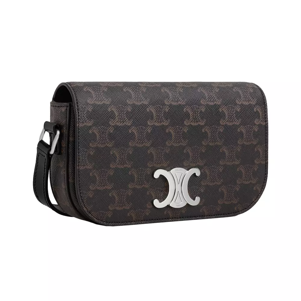 Small Crossbody Bag in Triomphe Canvas and Calfskin Black