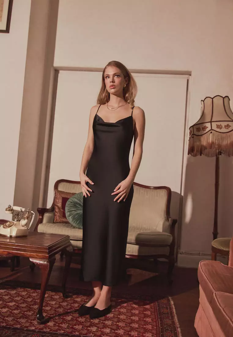 Joy Satin Cowl Neck Dress