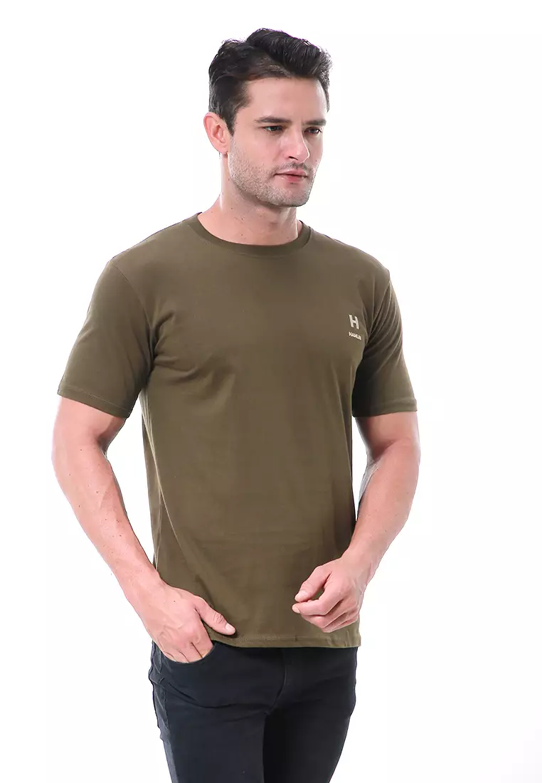 Aisley Atasan Pria Kaos Polos Lengan Pendek Casual T-Shirt Desain Simple Material Cotton ORIGINAL - Army Green