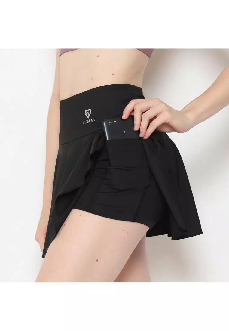 Fitwear - [SKORT] Rok Tennis + Inner Olahraga Wanita NADIA WAVY POCKET - BLACK