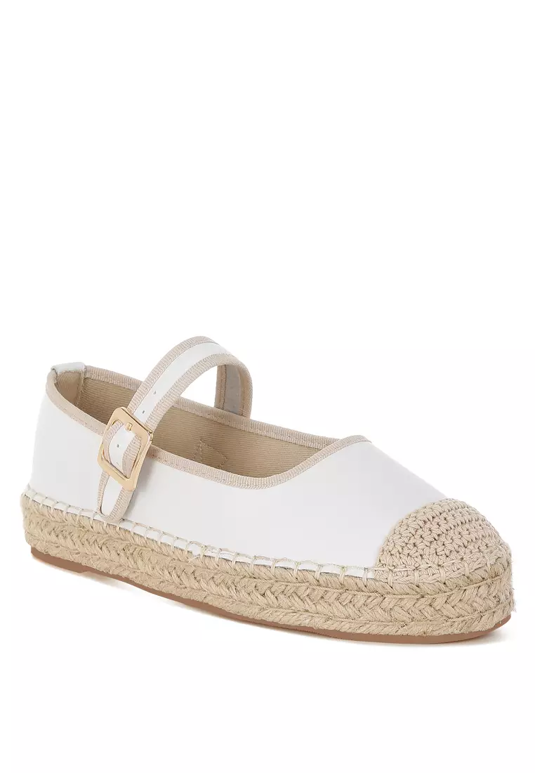 Genuine Leather Mary Jane Espradrilles in White