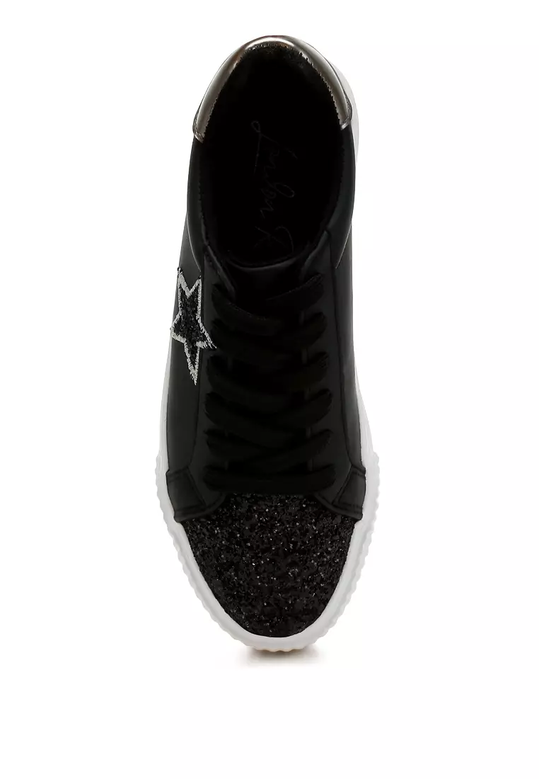 Glitter Patch Chunky Sneakers In Black/Pewter