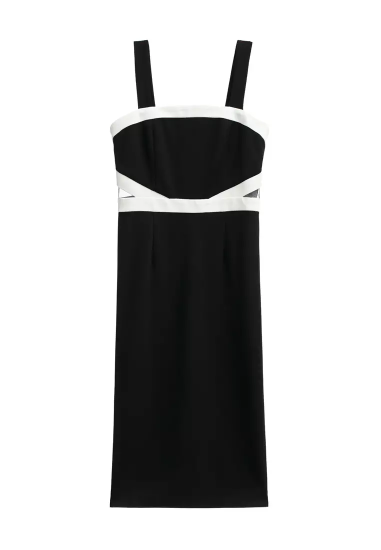Midi Black Dress With Contrast White Trim