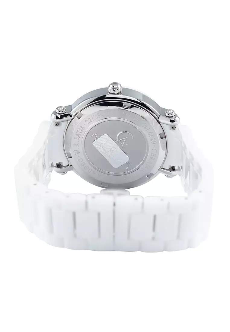 Alexandre Christie - Jam Tangan Wanita - Silver White - Ceramic Band - 2377 BFBSSSL