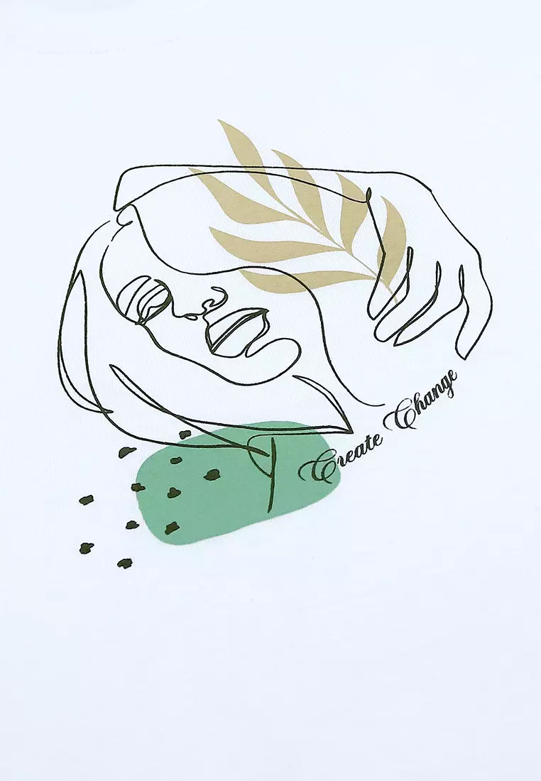 Ladies White Graphic T-shirt "Create Change"