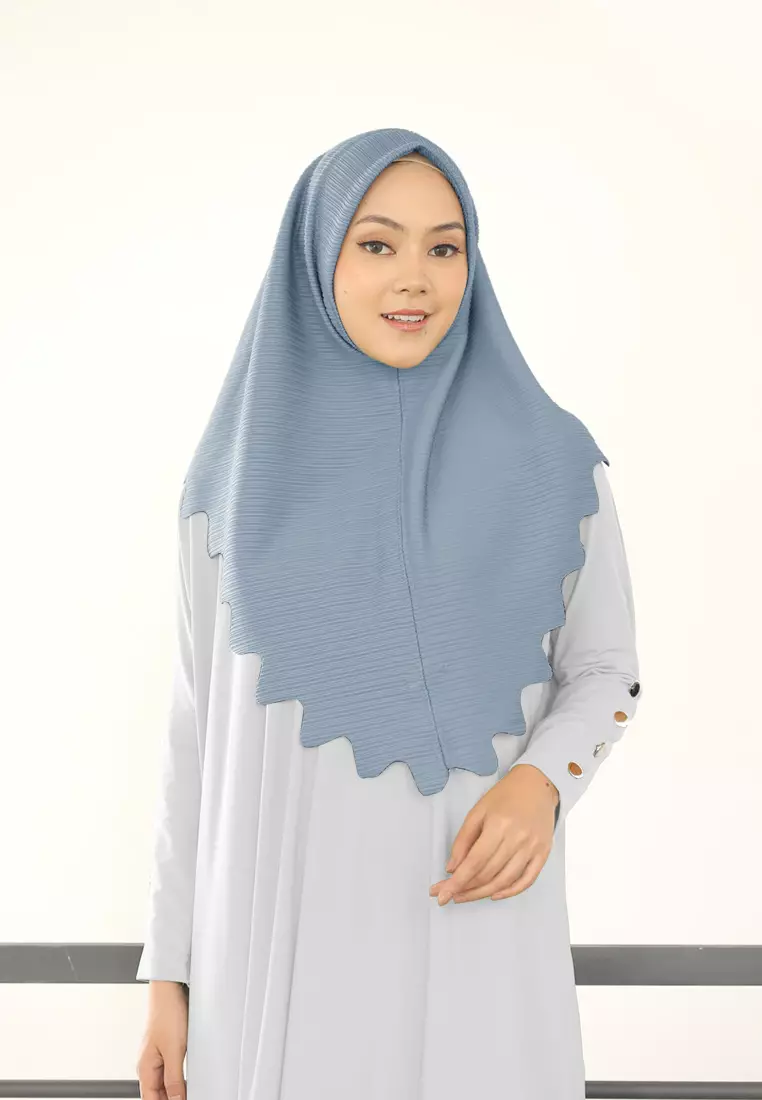 Cotton Bee - Marsha Instan Lasercut (Bergo Tekstur) - Dusty Blue