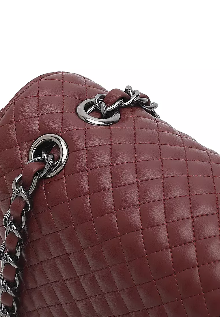 Women's Quilted Sling Bag / Crossbody Bag - Wine Red