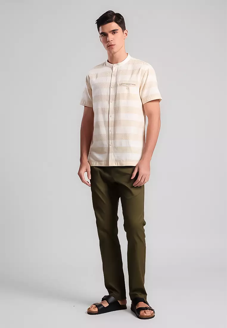 MANZONE - Kemeja Shanghai Lengan Pendek Pria Qarim Modern Fit - White Warna White