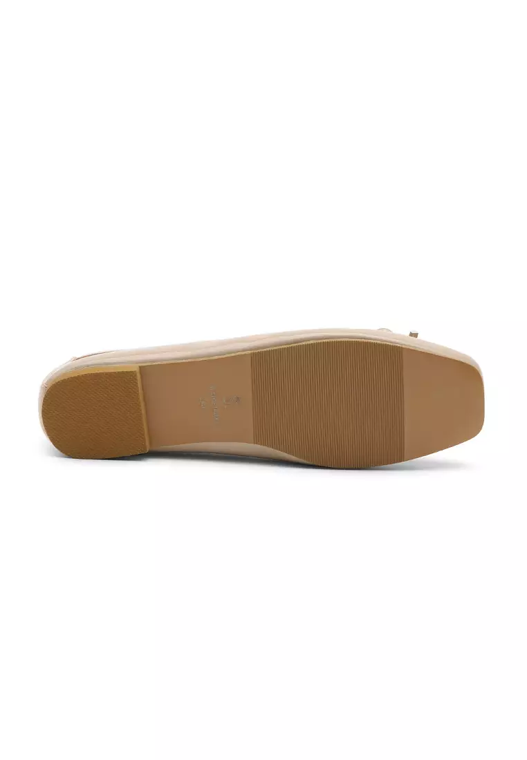 Erino Enamel Ribbon Maryjane Flats (1cm) - Beige