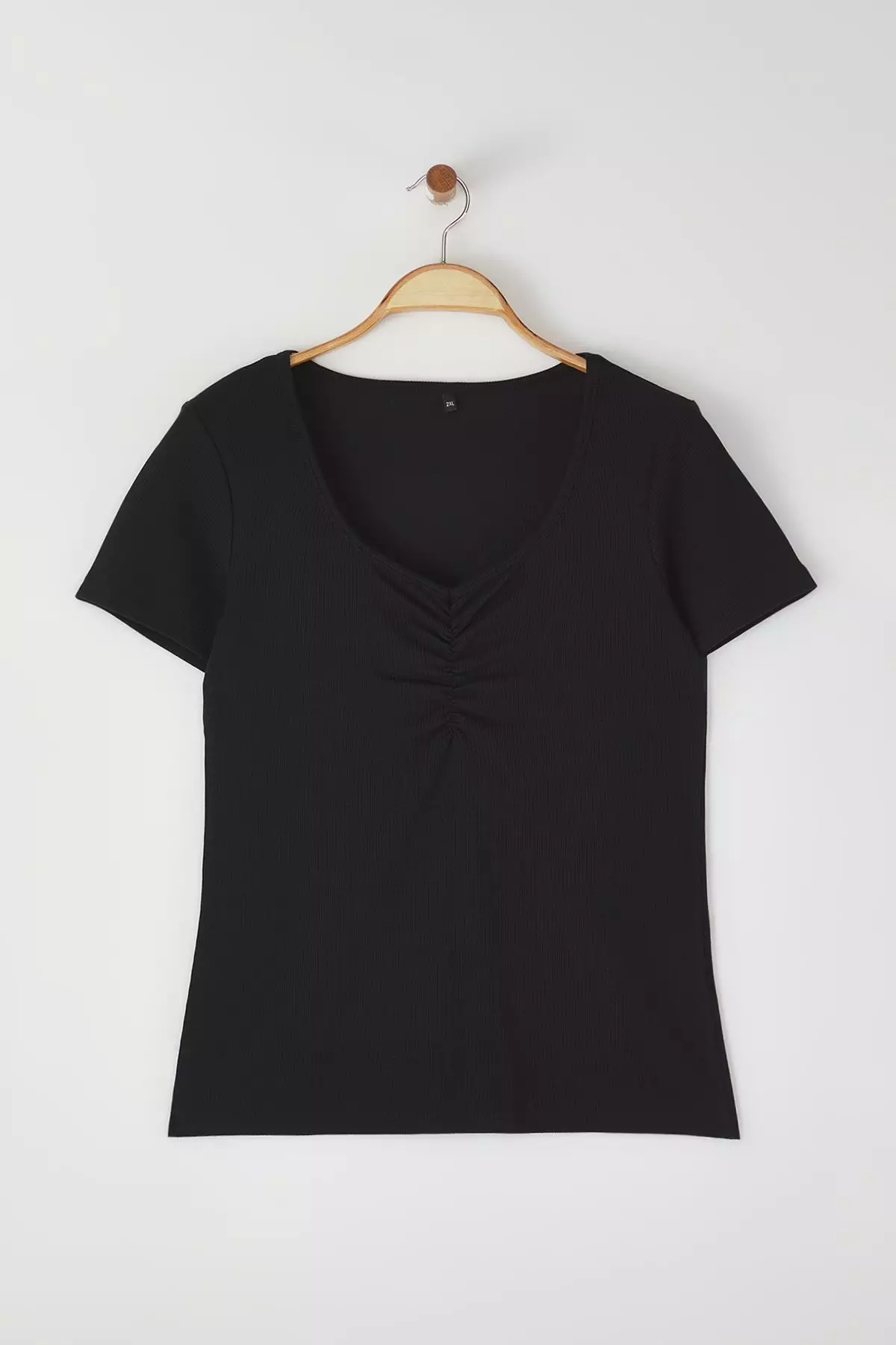 Plus Size Gathered Detail Ribbed Blouse