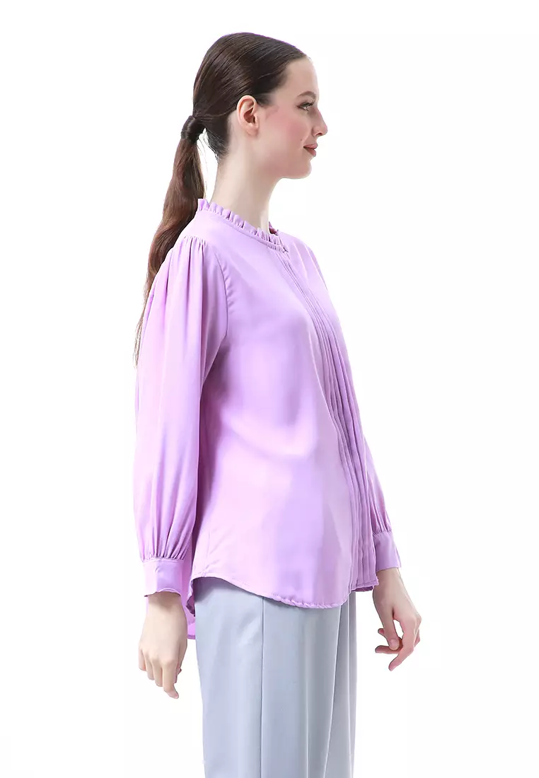 Vionka Kemeja Atasan Wanita Opnaisel Motif Polos - Lilac