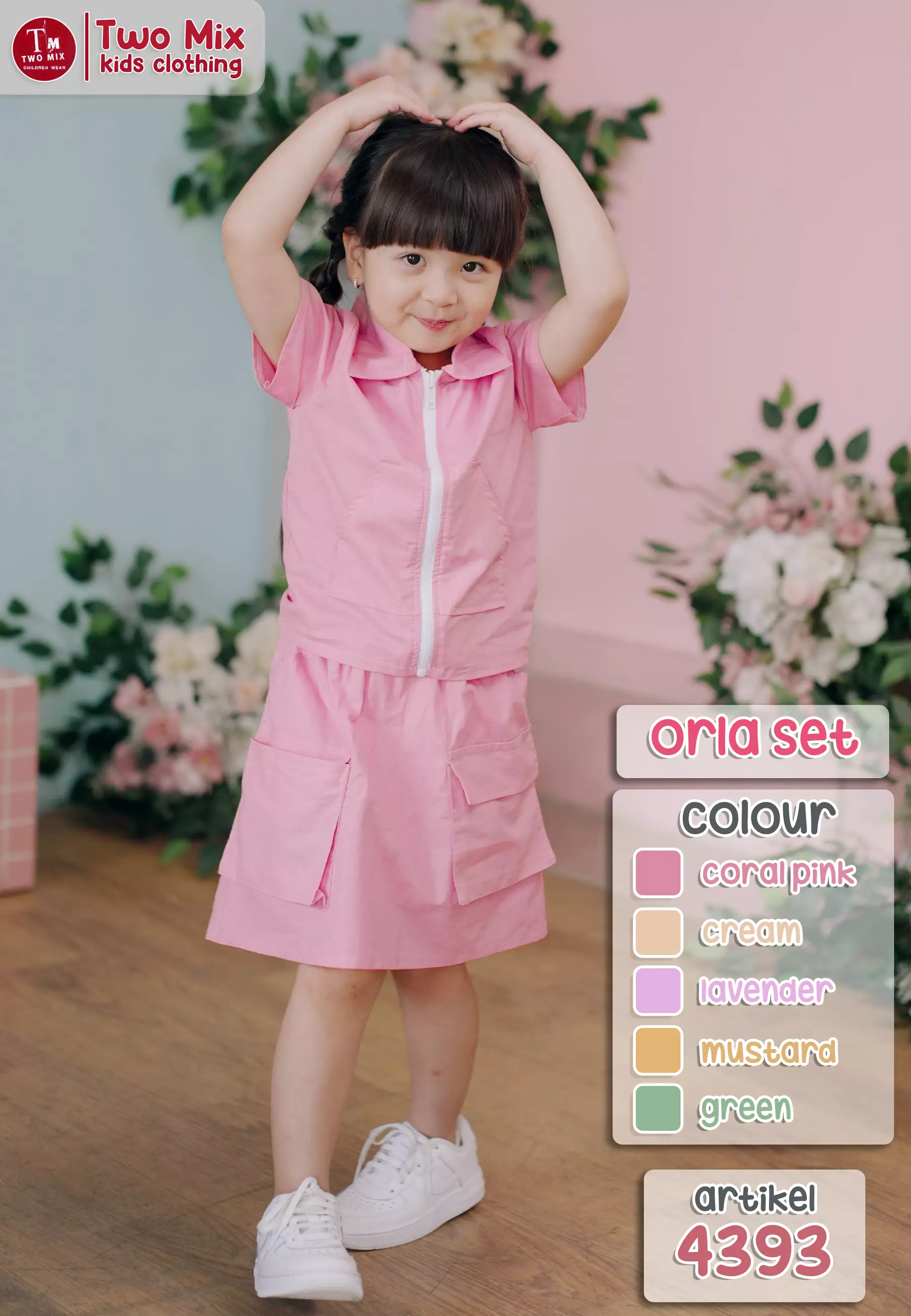 Two Mix - Oria Set Baju Setelan Anak Perempuan Lucu Katun 1-12 Tahun 4393 Coral Pink