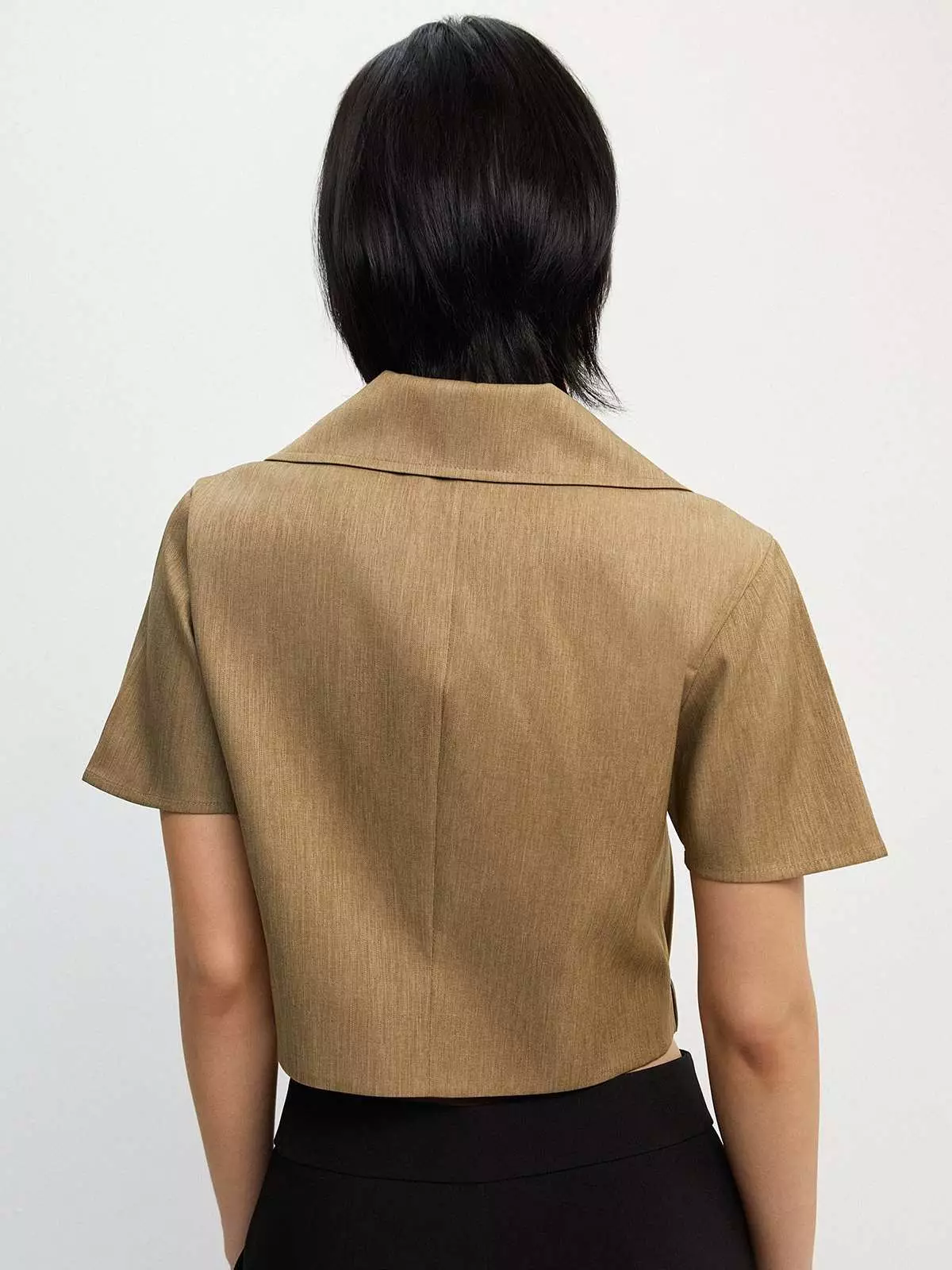 Pomelo - Blouse Wanita - Double Breasted Short Sleeve Jacket - Brown