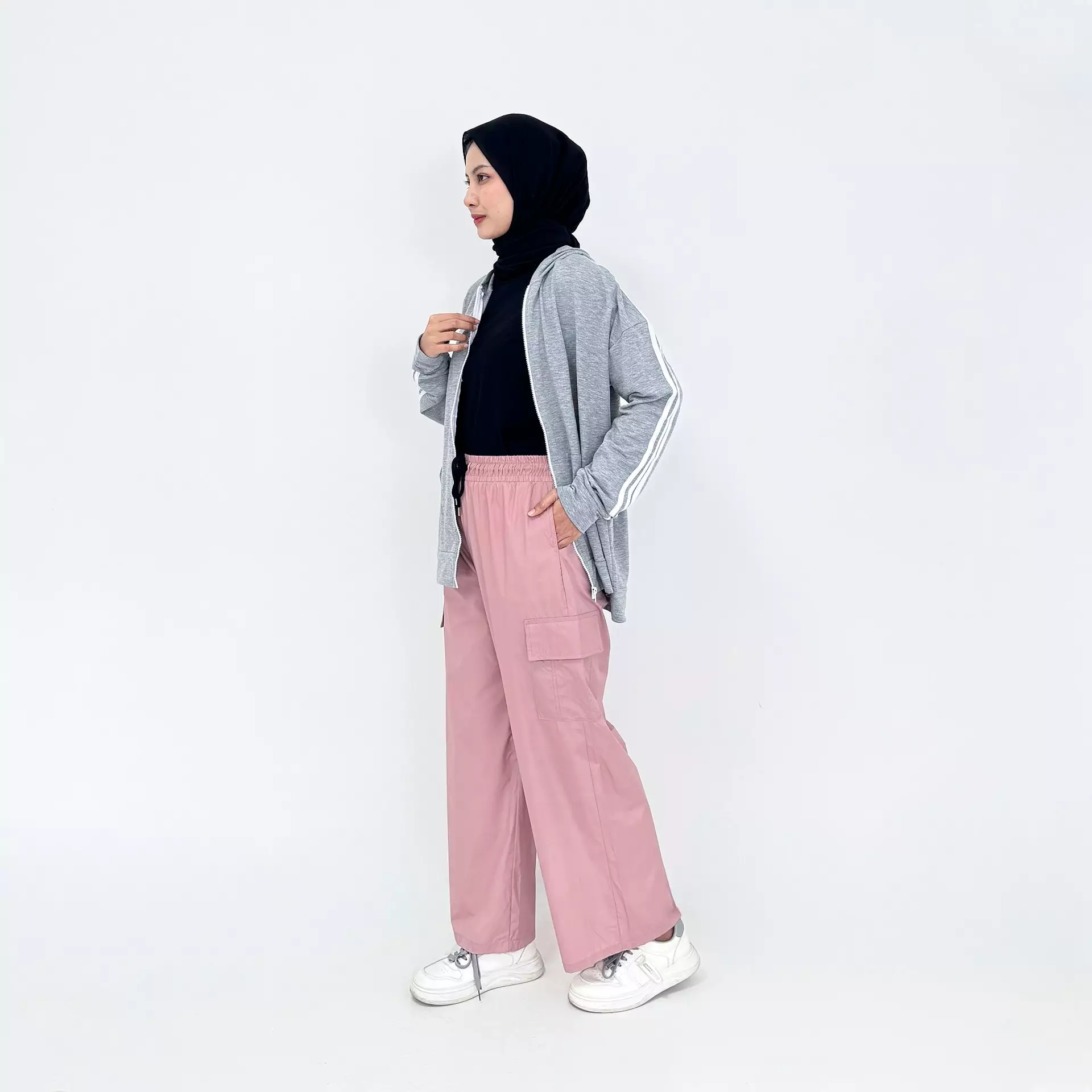 Set Sporty Cargo Alia GREY PINK Setelan Olahraga Jacket