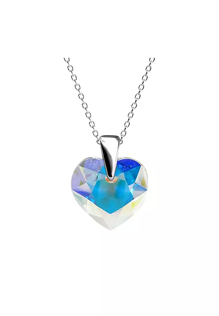 Crystaline Heart Pendant AB Rainbow White Gold - Kalung Crystal Swarovski by Her Jewellery