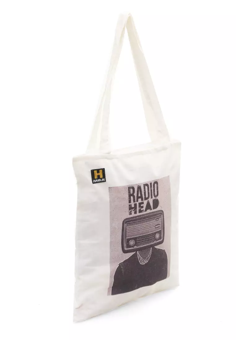 Hamilton Totebag Unisex Vintage Aesthetic Motif Radio Large Compartment Material Canvas ORIGINAL - White