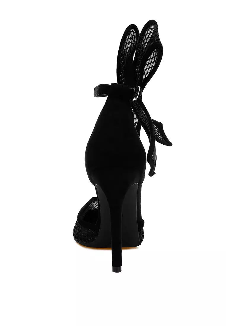 Big Bow Detail Stiletto Sandals in Black