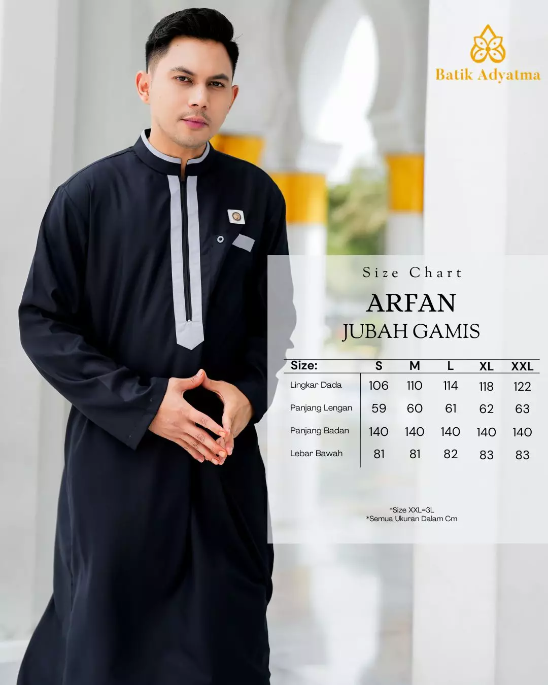 Koko Jubah Gamis Pria  Arfan Black Regular Fit
